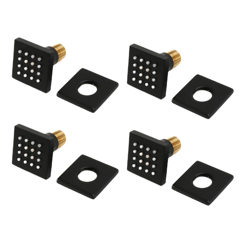 4X Shower Spa Brass Square Massage Body Jets Spray Body Shower Head, Brushed Nickel Matte Black