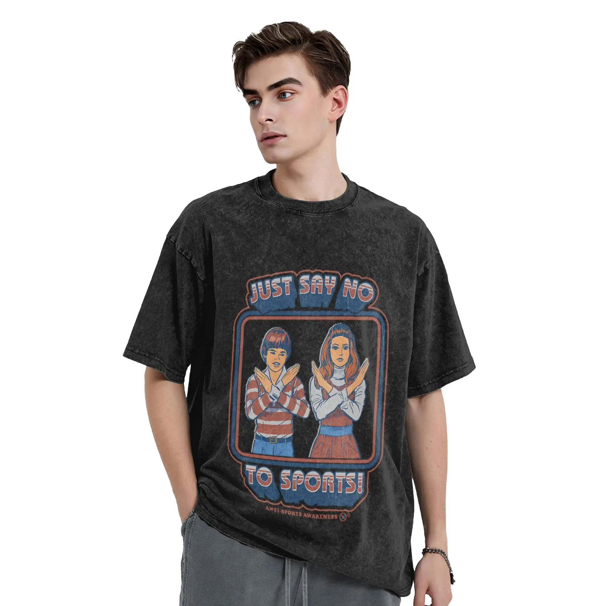 Say No To Sports Unique Stylish A Washed T Shirt Men's Women's Oversized Cotton Tees Tops