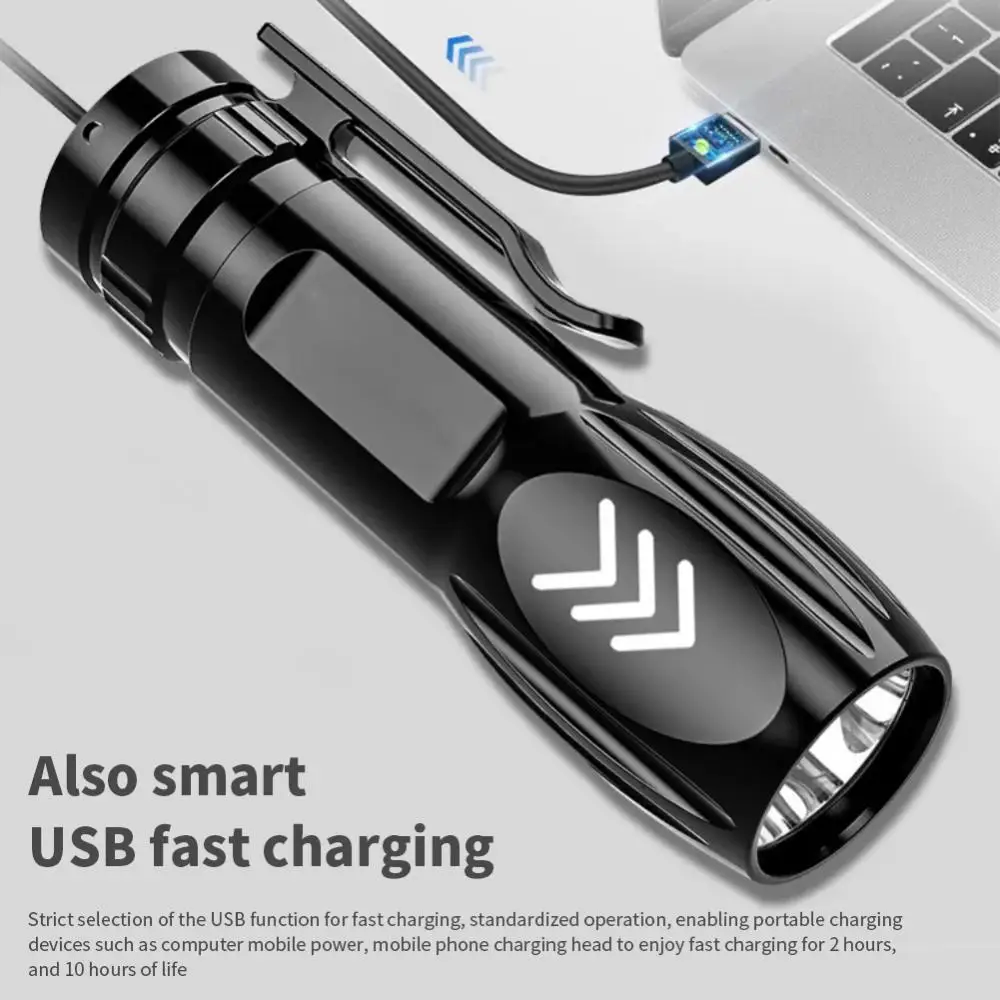 Mini Pen-Shaped Flashlight Aluminum Alloy Waterproof  LED USB Charge Bike Light 360 Degree Rotating Cycling Flashlight Holder