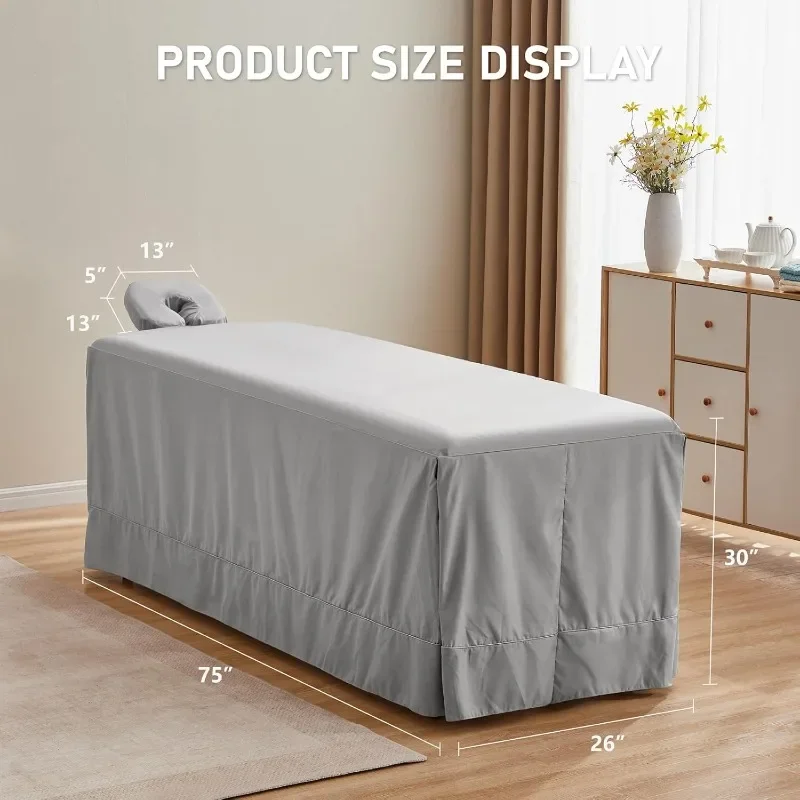 Massage Table Skirt, 2 Piece Set Microfiber Super Soft Stain Wrinkle Resisting Protect Massage Bed Skirt Massage Sheet Set with