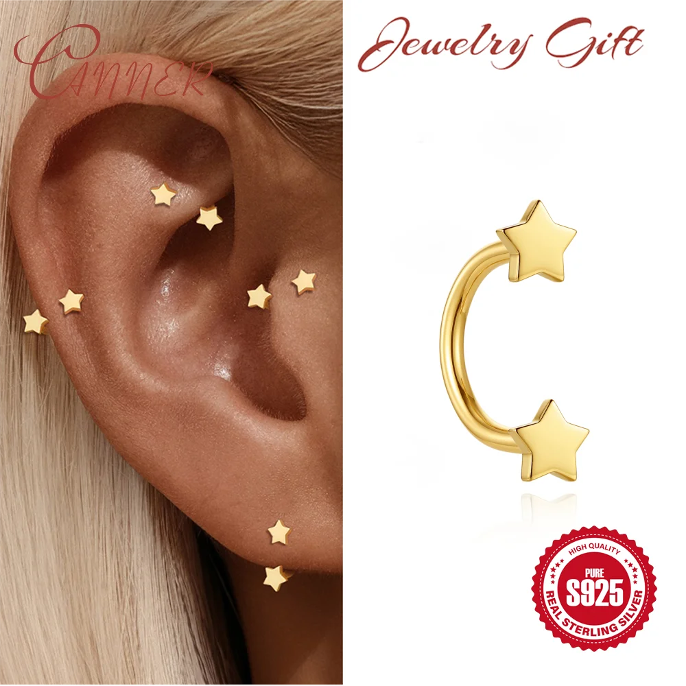 CANNER 925 Sterling Silver Star Love Semicircular Stud Earrings Lip Piercing for Women Piercing INS Earrings Fashion Jewelry