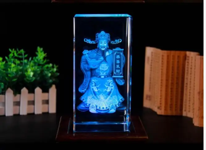 Bring in wealth treasure -HOME OFFICE GOOD LUCK efficacious Talisman God of wealth Mammon CAI SHEN FENG SHUI  3D Crystal statue