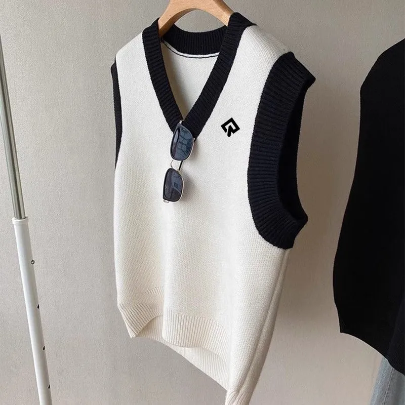 ๊ณจํ์กฐ๋ผ Couple Style Golf Knit Fashion V-neck Casual Vest Autumn Golf Wear Men 2024 High Quality Golf Vest Women Windproof Sweater