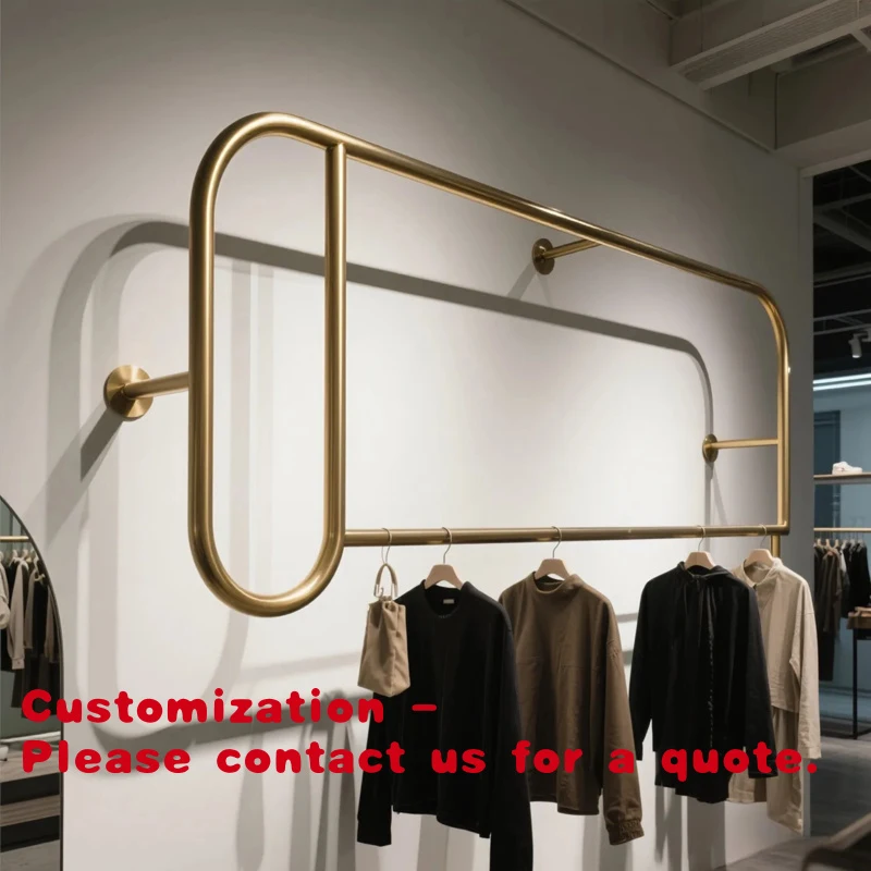 custom.Clothing store hanger display rack Wall-mounted stainless steel storage rack Mirror gold Hanging Rod Wall-mounted display