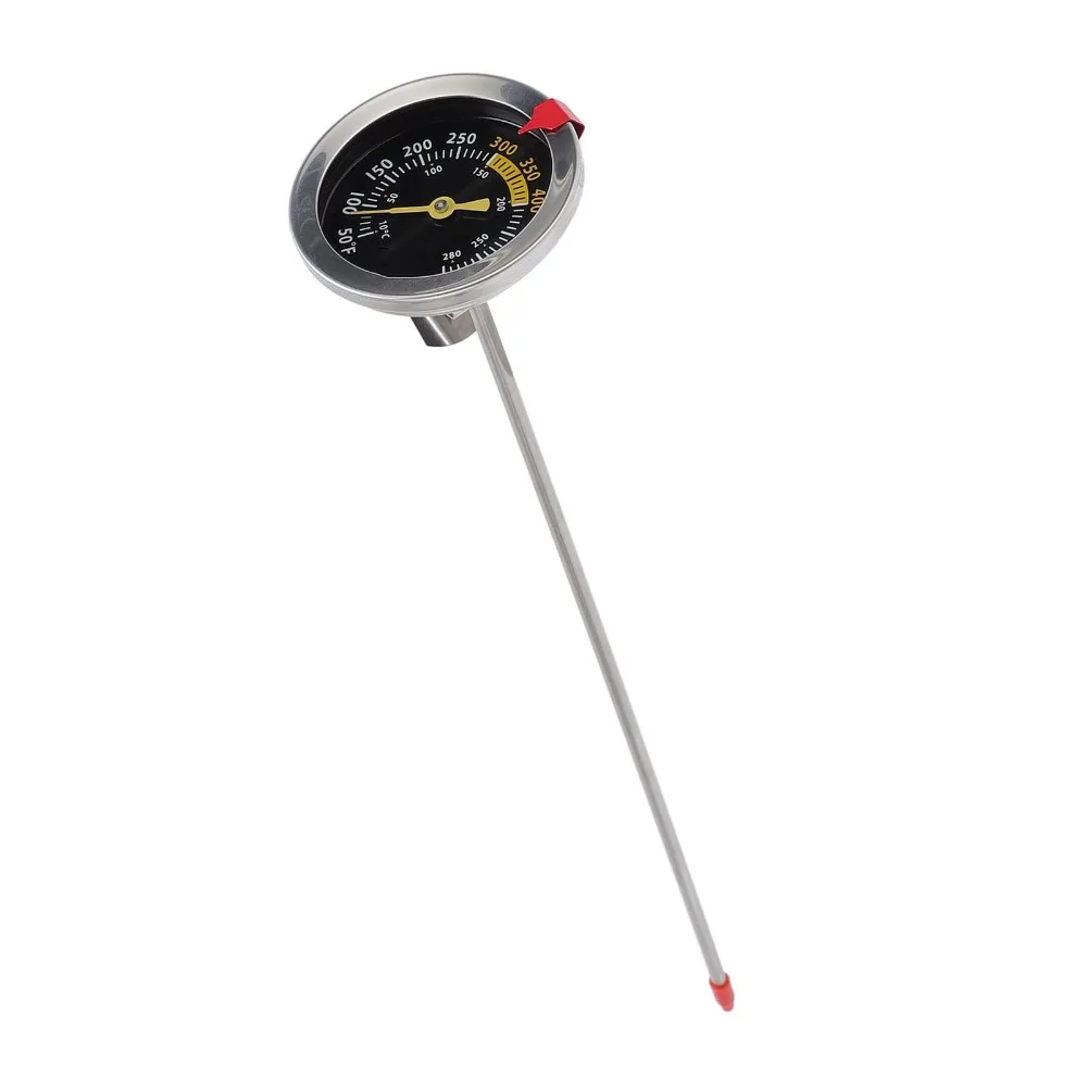 304 Stainless Steel Candy Thermometer Analog Dial Long Probe Deep Fry Thermometer Pot Clip Dual Scale Stainless Steel Clip On