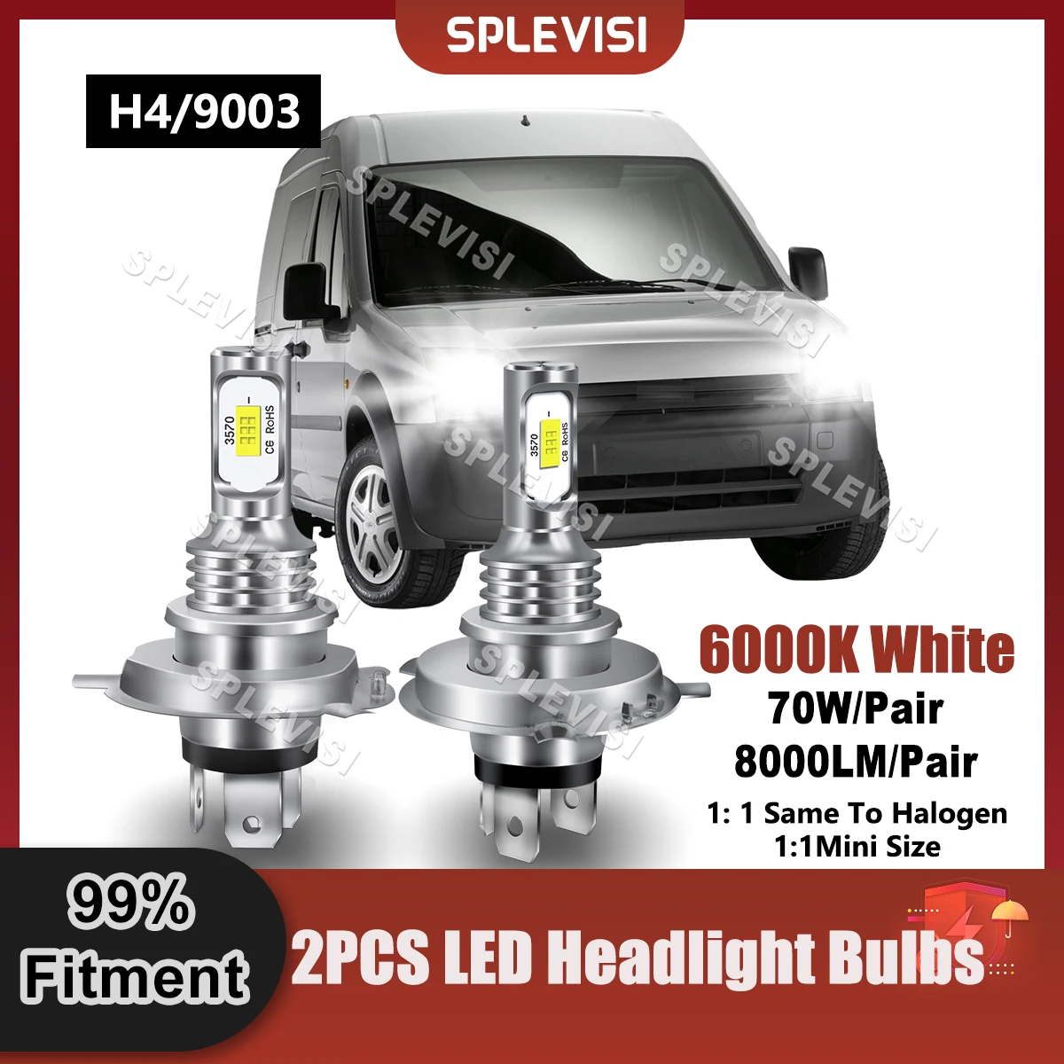 1 Pair LED H4/9003 Headlight High Low Beam For Ford Transit Connect 2002 2003 2004 2005 2006 2007 2008 2009 2010 2011 2012 2013