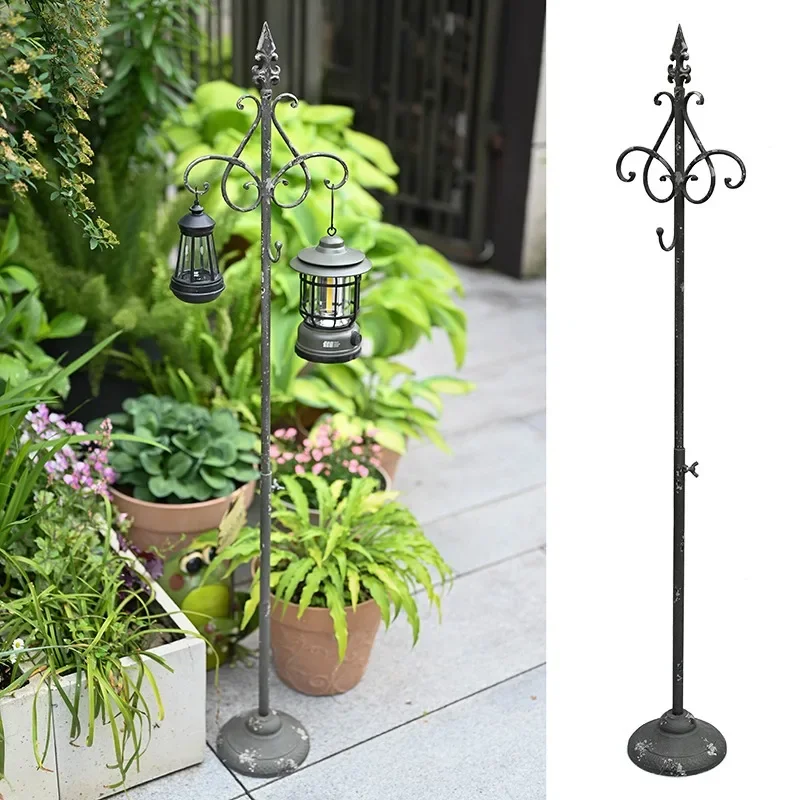 Wrought iron French retro retractable floor hanger wind lamp hanging basket frame garden courtyard terrace decorative ornament