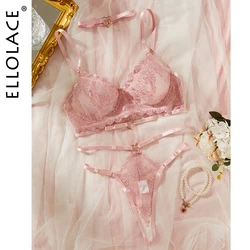 KEOLACE-Ensemble de lingerie en dentelle brodée florale délicate pour femmes, produits intimes romantiques dégradés, tenues Leon Net, 7.0