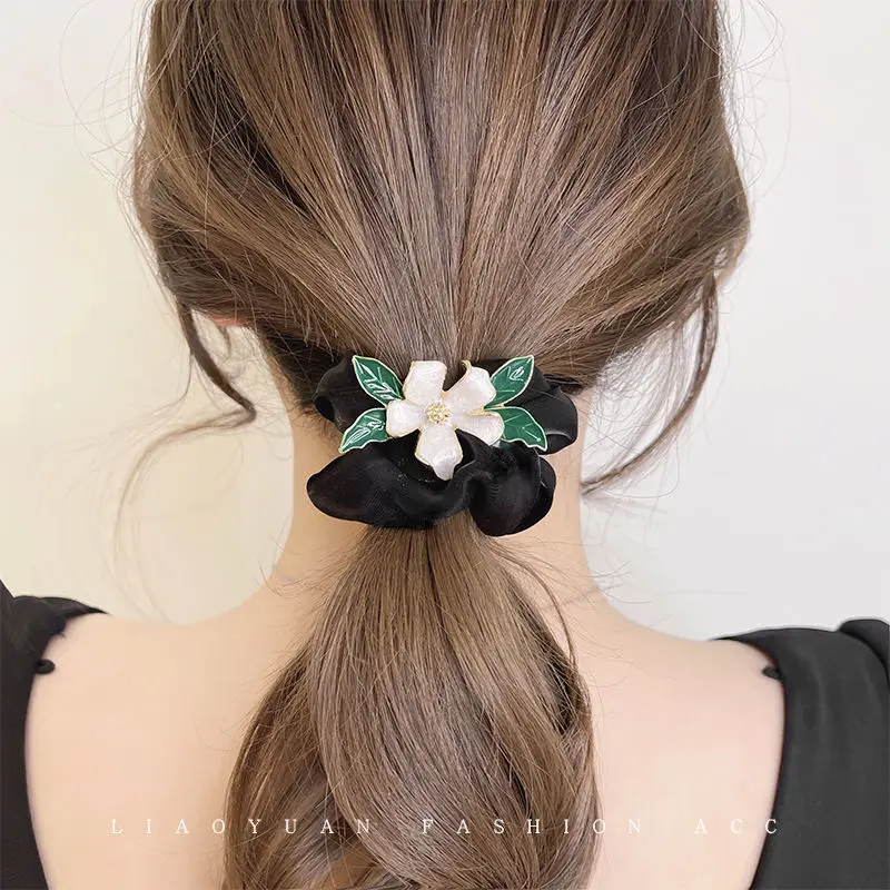 

Gardenia Flower Hair Bundle Big Chiffon New Elastic Hair Strap Korean Women's Fashion and Elegant Four Seasons Hair Accessorie