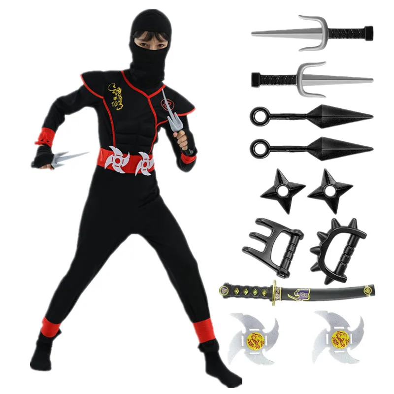 Ninja Samurai-kostuumset voor kinderen Halloween Cosplay met zwaadaccessoires Japanse krijgeroutfit Nieuwjaar Prestatiefeest
