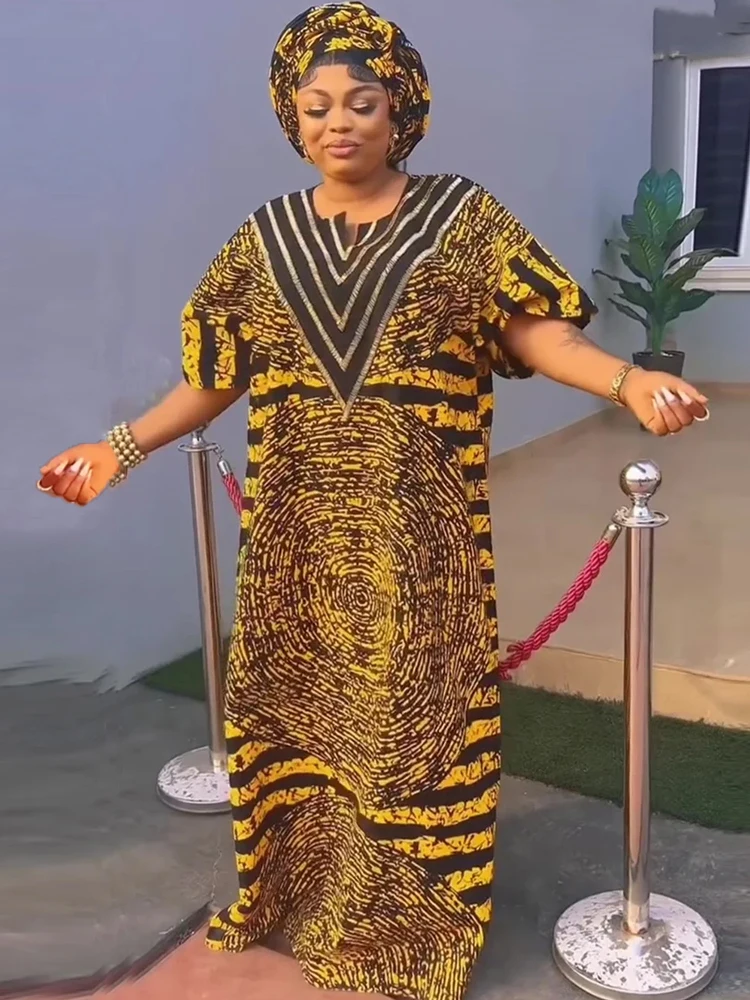 

African Women Traditional Outfit 3XL 4XL Plus Size Long Dress Ankara Dashiki Print Boubou Africa Clothes Party Evening Gown 2024