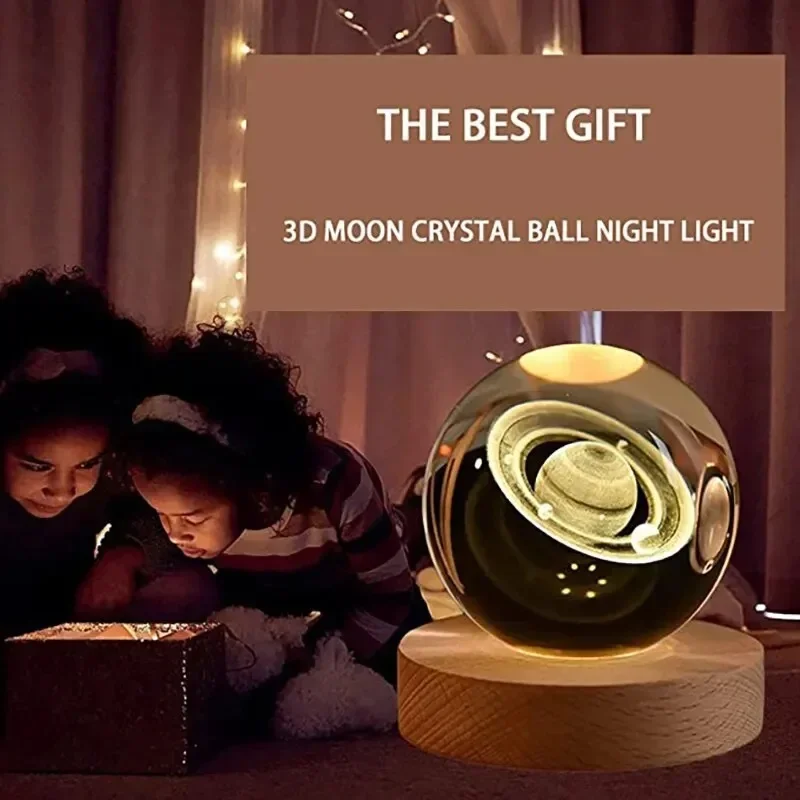 Gift Festival USB LED night light, Galaxy Crystal Ball lamp, 3D planet moon lamp, home decoration