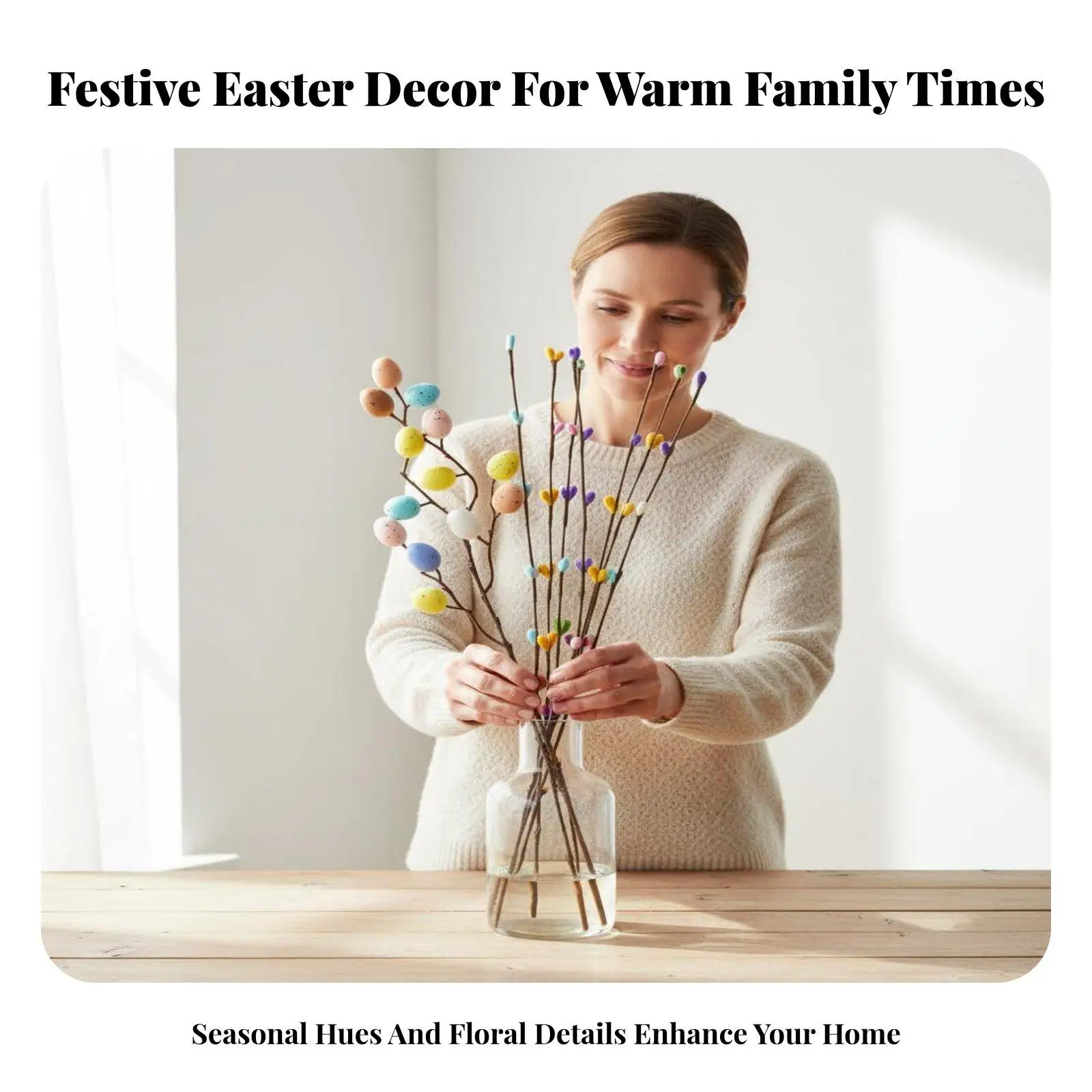Easter Decor Egg Branch with Artificial Flowers and Berries for Wreath Spring Arrangements and Holiday Mantelpiece Ornament