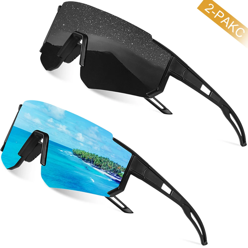 CRIXALIS 2-teilige Sport-Herren-Sonnenbrille, Camping- und Wanderspiegel, entspiegelt, für Weihnachten und Halloween, Schutzbrille, UV400