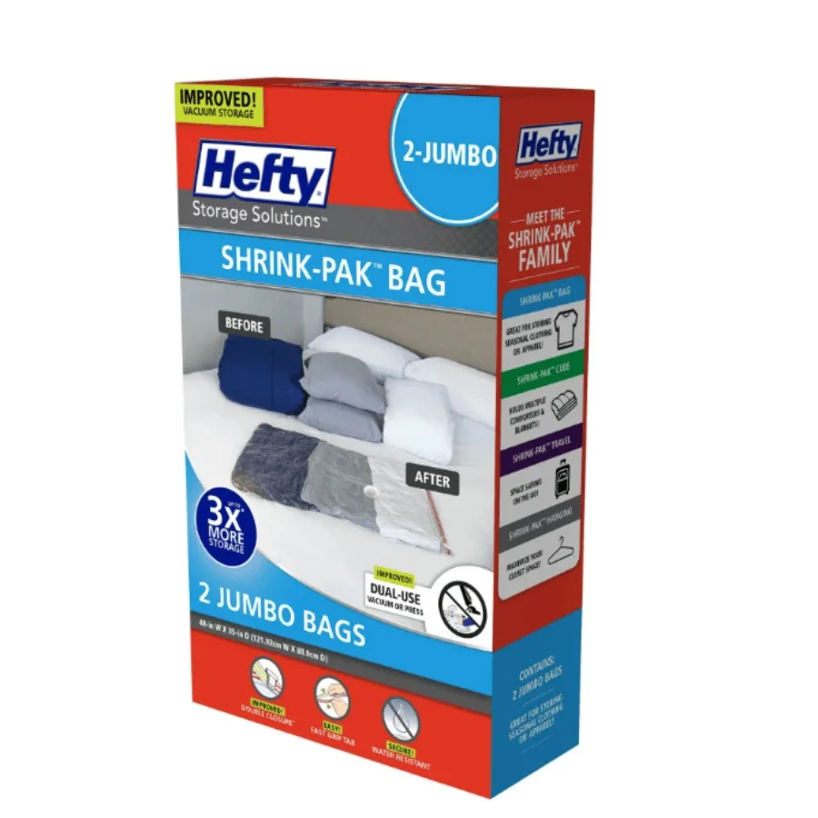 

Hefty ShrinkPak 2 Jumbo Vacuum Compression Storage Bags Closet Organizer