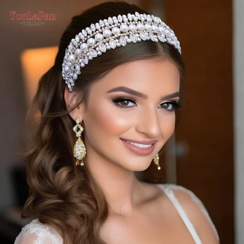 Youlapan Braut Stirnband mit Perlen Strass Frau Hochzeit Perlen Haarschmuck Luxus Edelstein Brautjungfer Kopf bedeckung HP631