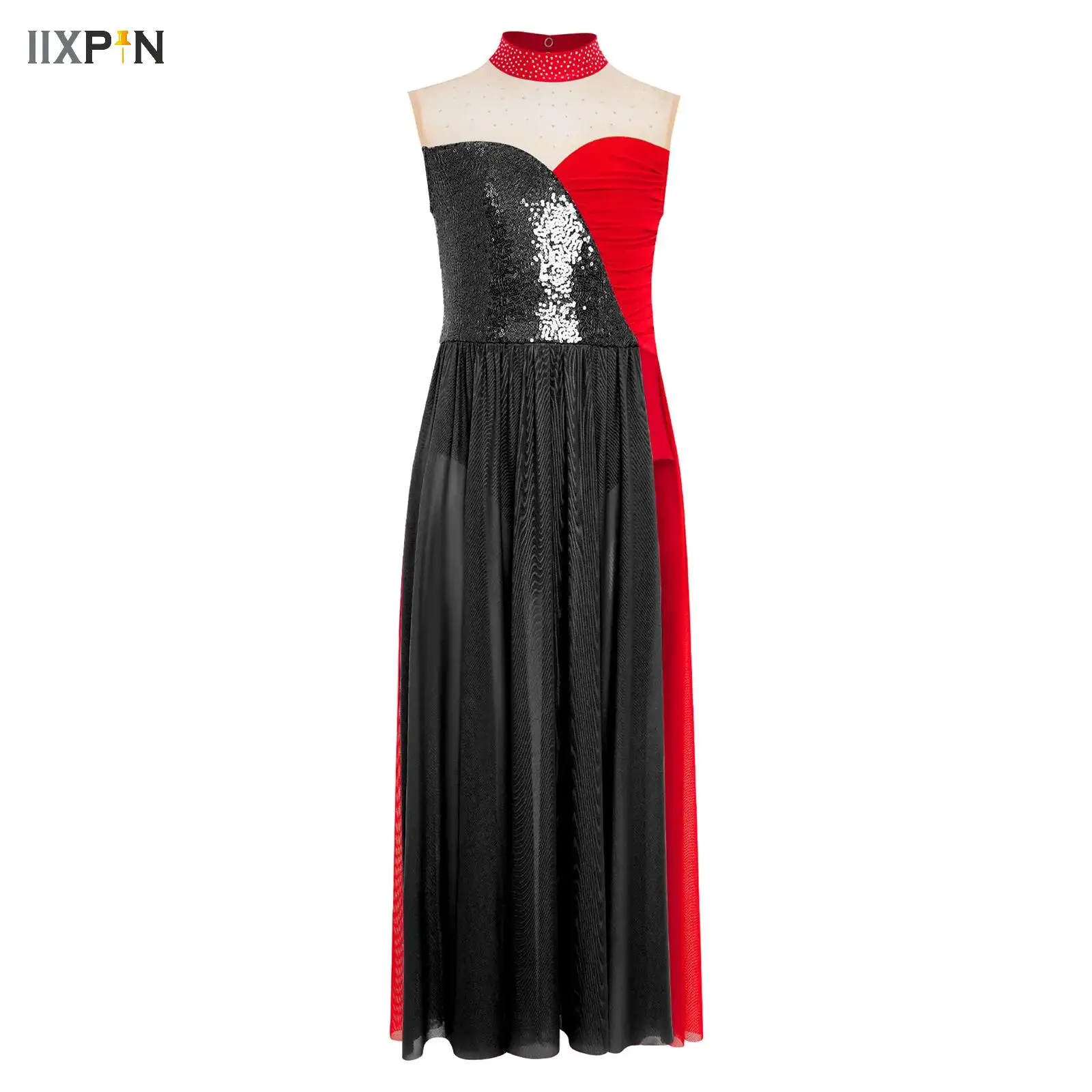 

Kid Girls Ballet Side Split Mesh Skirted Leotard Modern Lyrical Dance Long Dress Ballet Gymnastics Performance Costume Dancewear