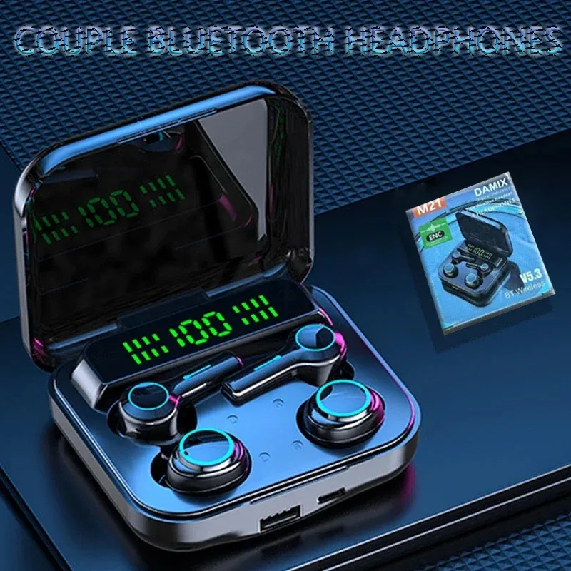 

M21 TWS5.2 Wireless Bluetooth Earbuds,Two Pair Touch, Digital Display, 9D Stereo Noise Reduction, Sports Waterproof Earplugs