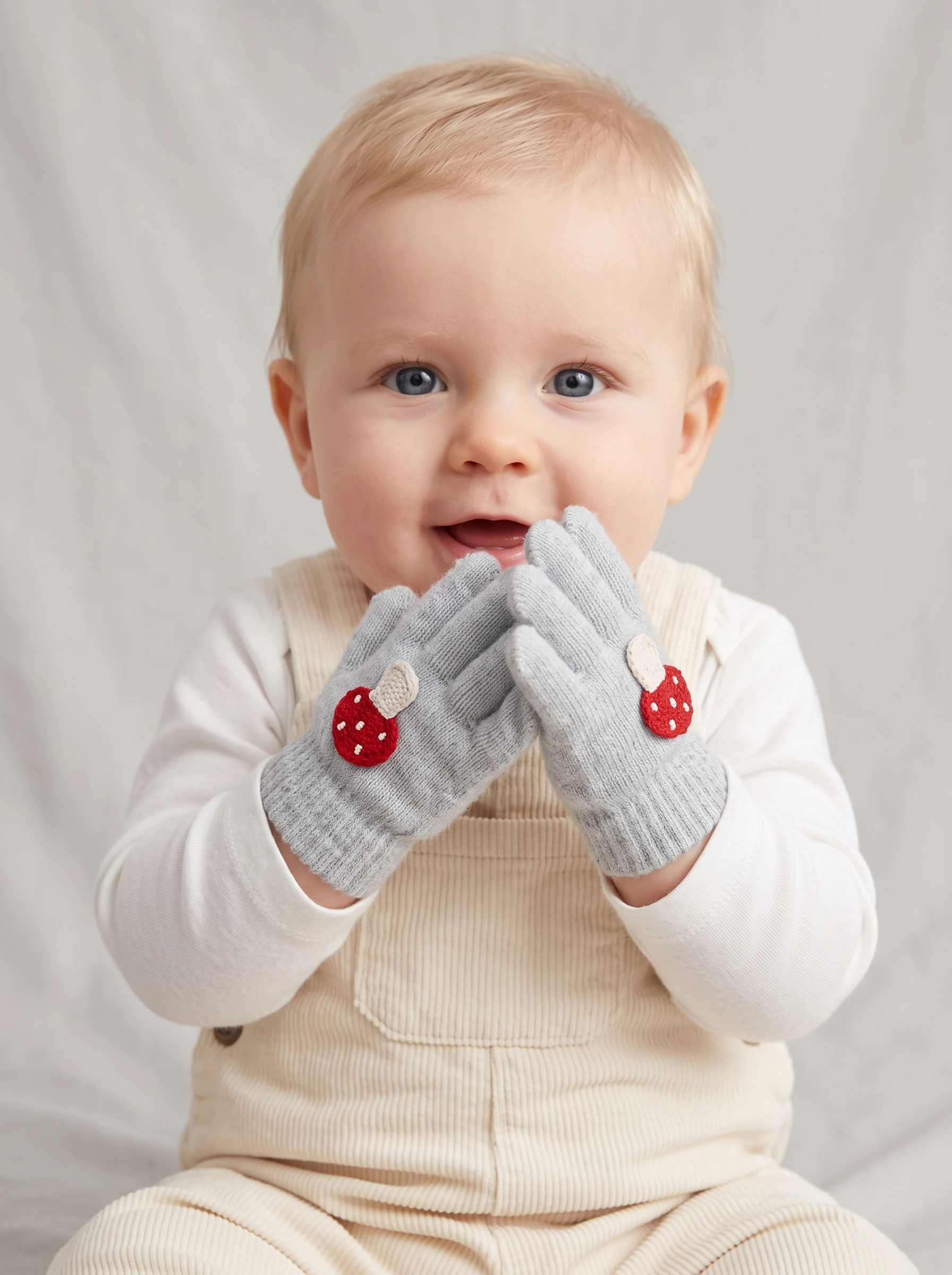 3Pairs 0‑12M Baby Girls Cute Cartoon Mushroom Knit Gloves Set, Candy‑Colored Full‑Finger Infant Knitted Hand Covers