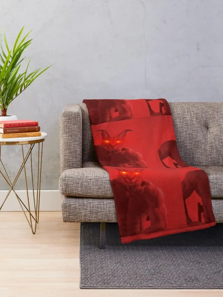 RED ANGRY CHAD FLOPPA CAT \ CARACALS \ GIGA CHAD CAT \ GIGA CAT / MUSCLE FLOPPA Throw Blanket Sofas For Sofa Thin Blankets