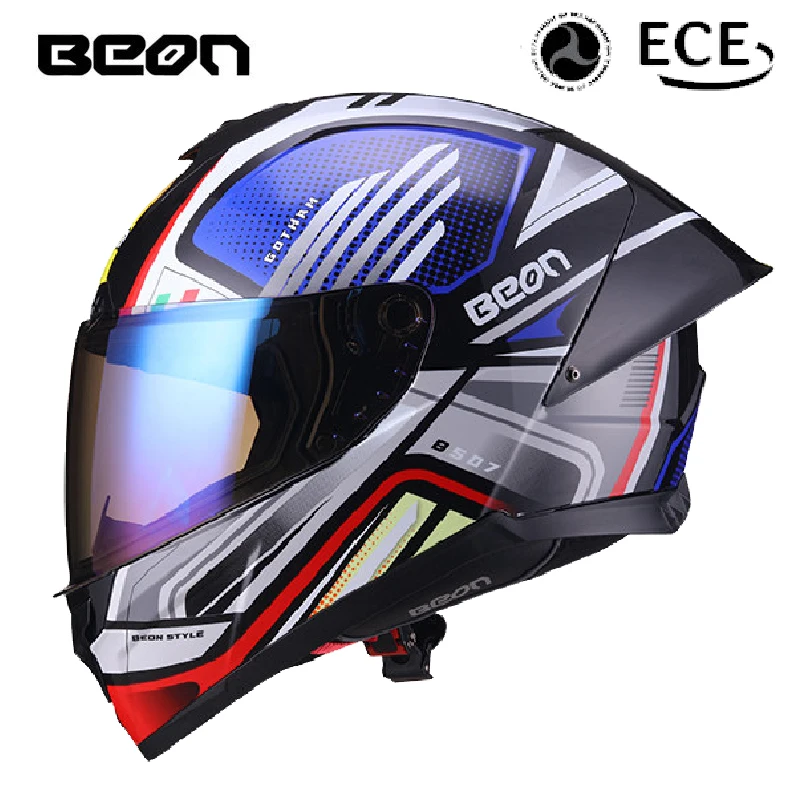 New Beon Motorcycle Helmet ECE DOT Certification Full Face Racing Off-road Helmet Large Tail Wing Men Women Cascos Para Moto