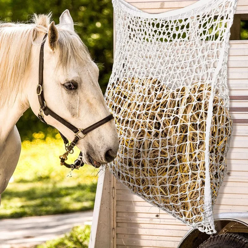 Slow Feeding Hay Net Horse Hay Bag For Horse Goat Horse Feeding Supplies,2Pcs White