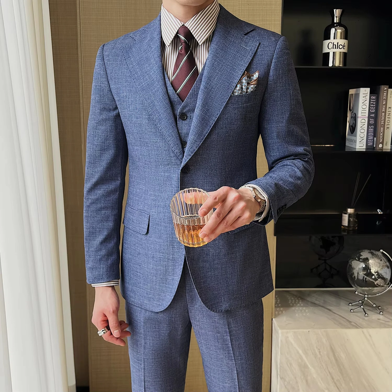 Men's British Linen Suits 2 Pieces (Jacket + Pants) Slim Fit High-end Boys' Blazers Suit Sets Formal Groom Wedding Tuxedo