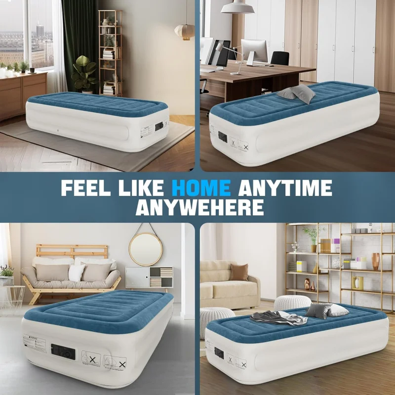 

Twin Air Mattress with Built in Pump Quick Inflate Deflate Foldable Blow Up Bed with Storage Bag for Camping Home Guest