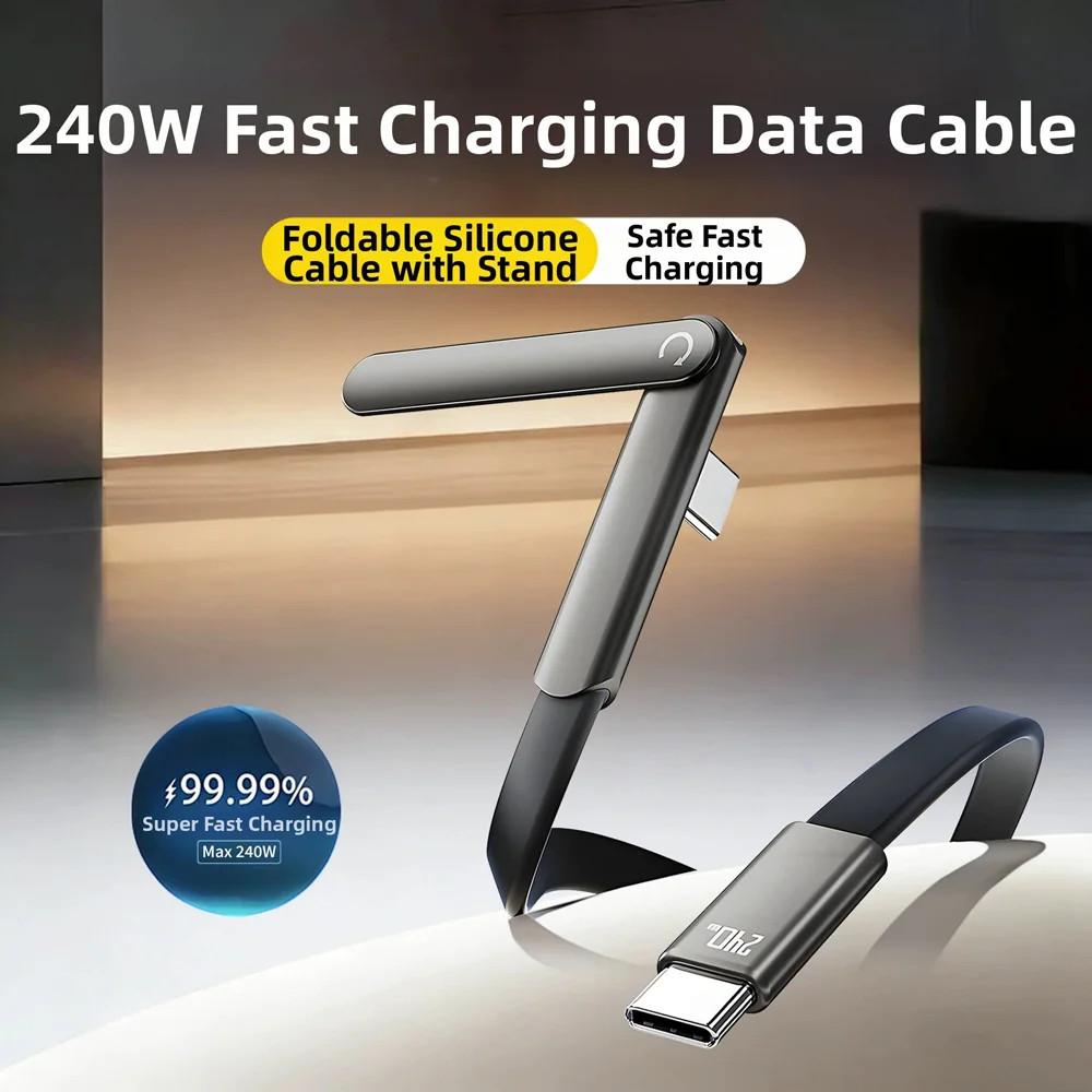 

240W 2 in 1 Invisible Stand Folding Phone Holder Type C Fast Charging Data Cable for iphone 15 16 17 Pro Max Xiaomi Samsung
