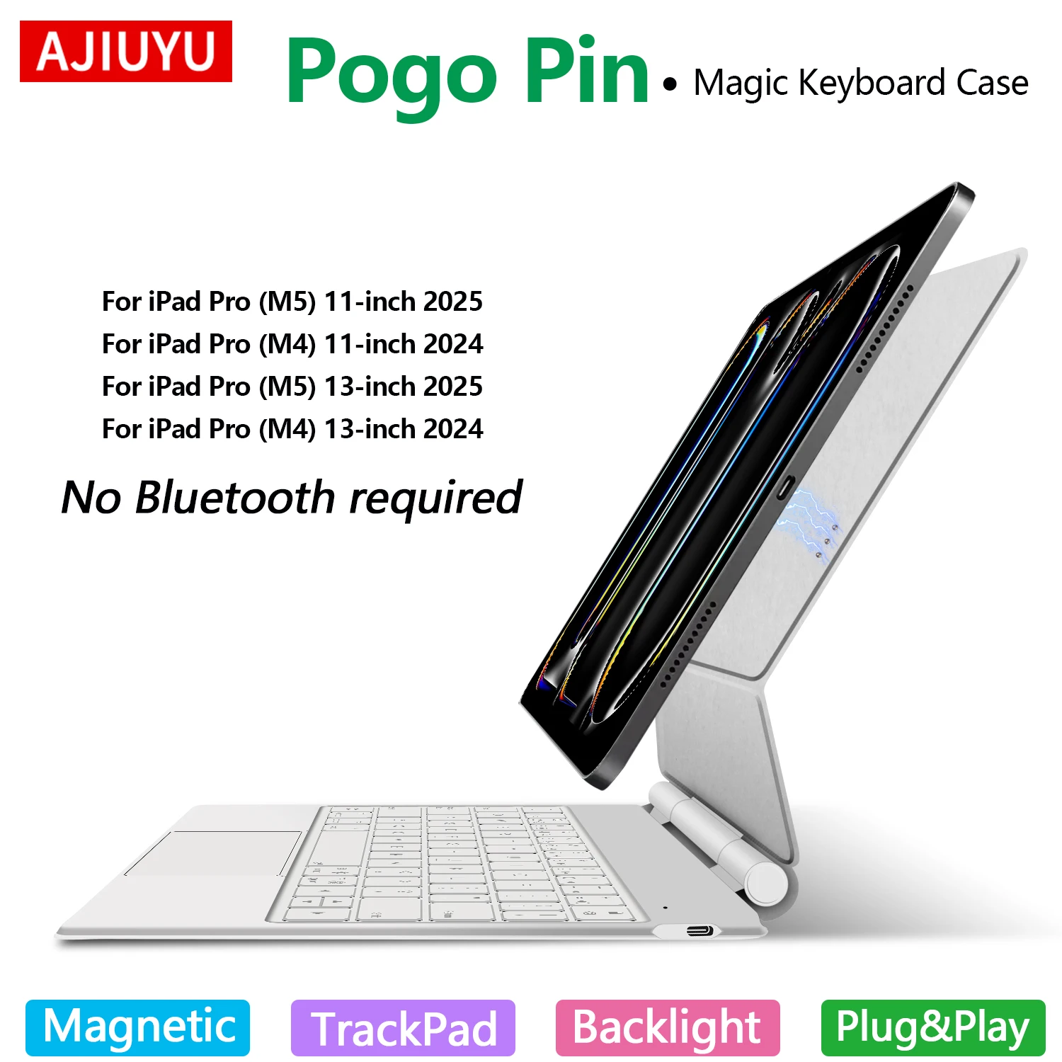 Smart PIN Plug&Play Magic Keyboard Case For iPad Pro M5 11 13 Inch 2025 Pro 11 13 M4 2024 Multi-touch Pogo Pin Reverse Charging