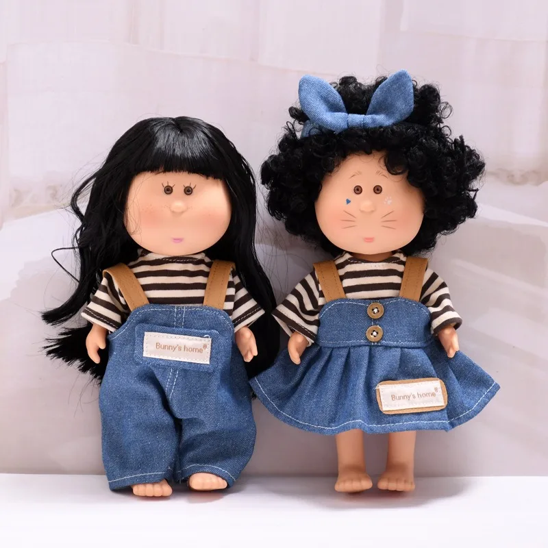 

24cm Spanish Mia Potato Doll Clothes Set Striped T-shirt + Denim Overalls/Skirt Casual Outfit Doll Accessories