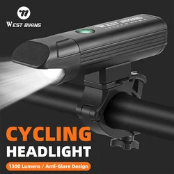 WEST BIKING 1300LM Bike Light Front Lamp Type-C Rechargeable Bicycle LED Light IPX6 Waterproof Headlight Bike Accessories