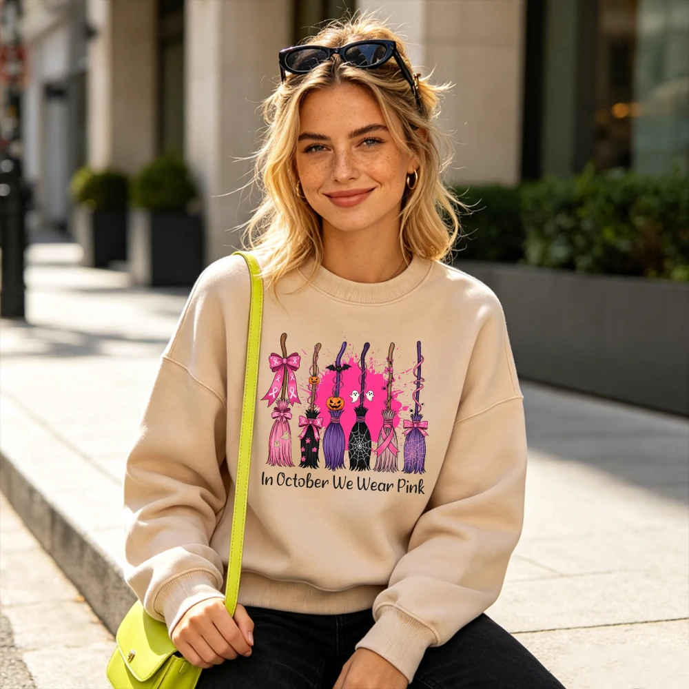 不気味な魔女ほうきピンクリボングラフィックスウェットシャツ女 - Graphic Hoodie Streetwear のレビューと価格