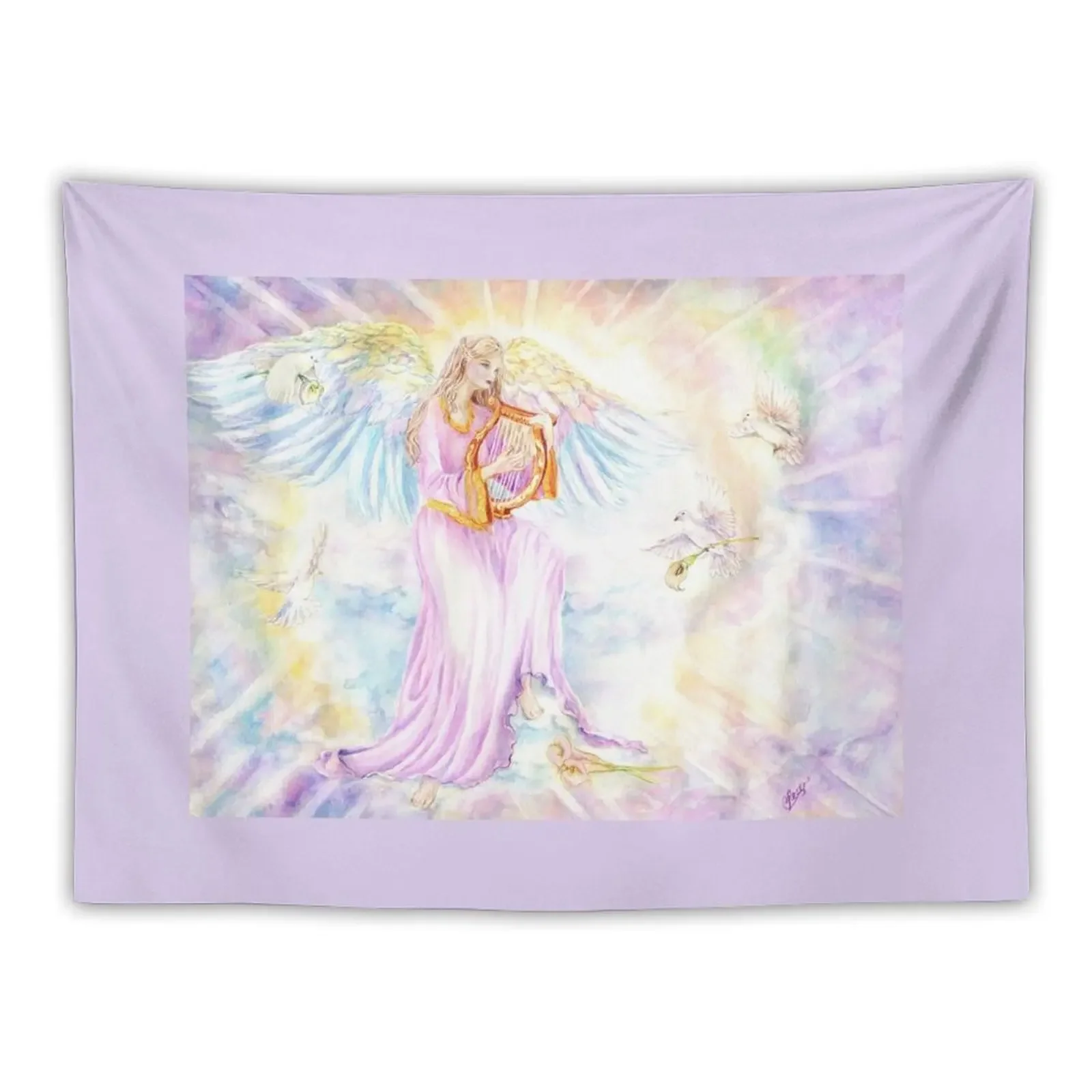 

Glow Angel, Angel Playing with Lyre Tapestry Room Decor For Girls Bed Room Decoration Wall Decor Hanging Tapestry