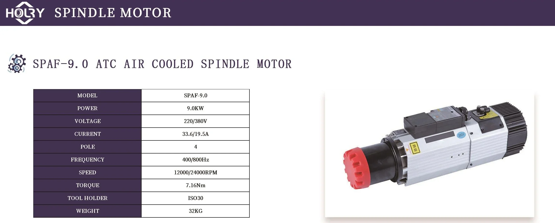 Holry ATC ISO30 24000RPM 9KW High Speed CNC Router 220V 380V Spindle Motor With CE For Milling Machine