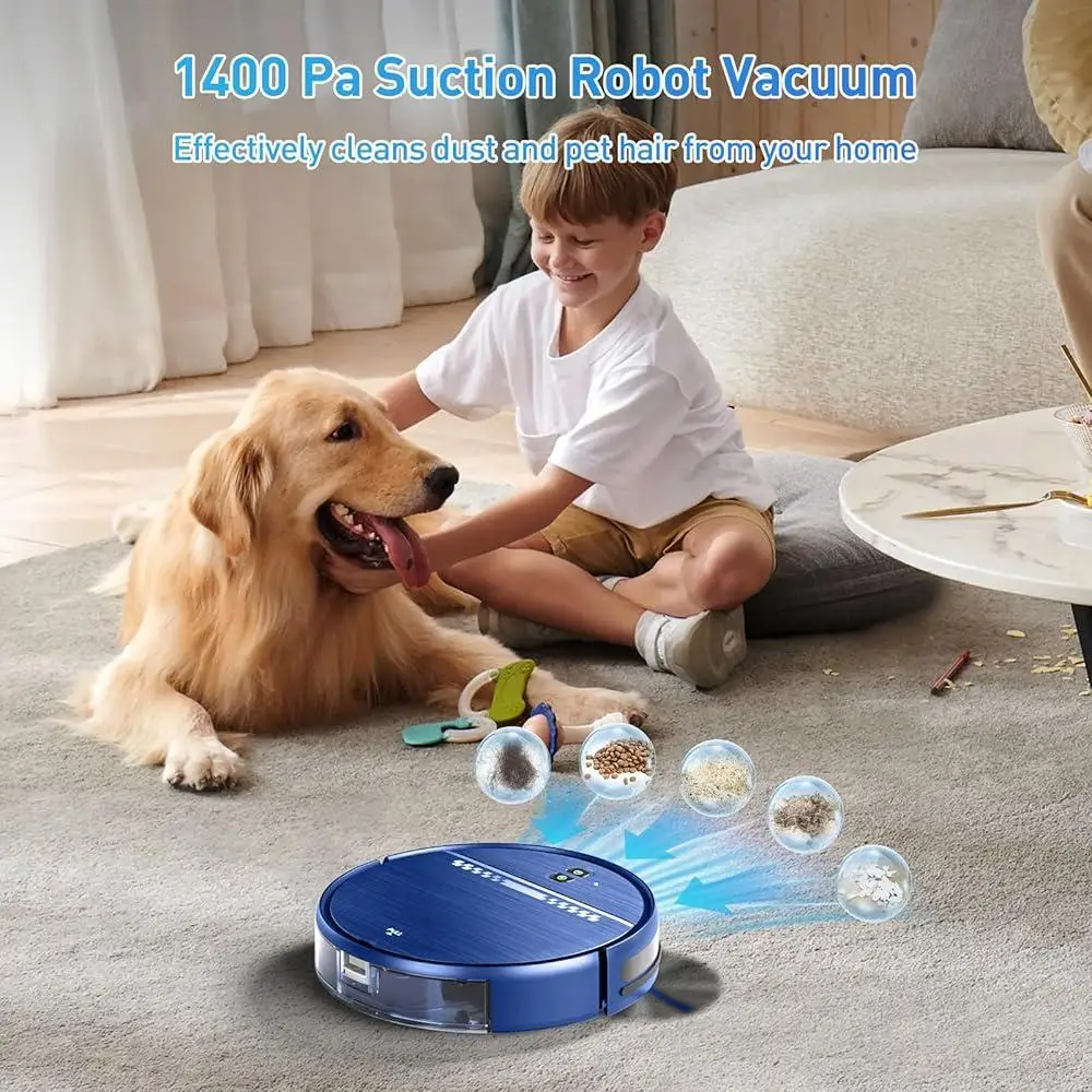 로봇 진공 및 걸레 콤보 Wi-Fi 스마트 로봇 청소기 2-in-1 초슬림 저소음 자체 충전 직관적인 앱 제어 애완동물 친화적