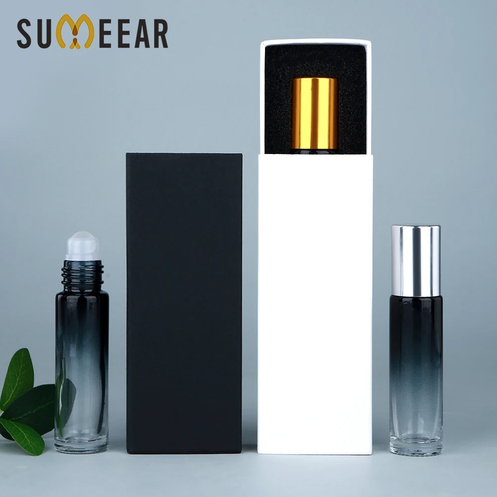 10/20/30pcs10ml botellas de rodillo de aceite esencial de vidrio grueso recargables con caja de embalaje para Perfume de fragancia