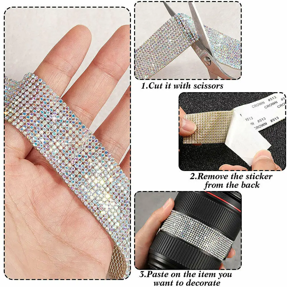 1Yard Crystal Diamond Sticker Creative Personality Rhinestone Strip Sheet Self Adhesive Ribbon DIY Handmade Car Phone Decoration