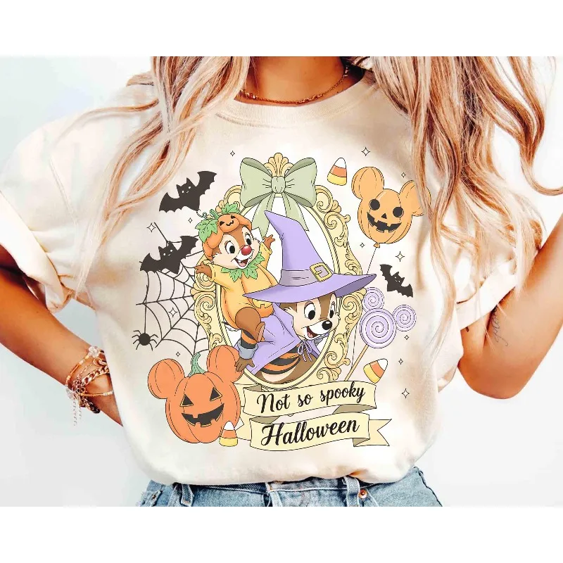 

Футболка Disney Halloween Mickey's Not So Scary для Хэллоуина, всесезонная футболка из чистого хлопка унисекс для пары, повседневная модная уличная одежда
