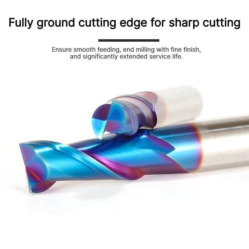 HRC50/55/65/70 2-Flute Carbide Flat End Mills, 1.0-20.0mm, CNC Tungsten Steel Milling Cutters, High Wear Resistance
