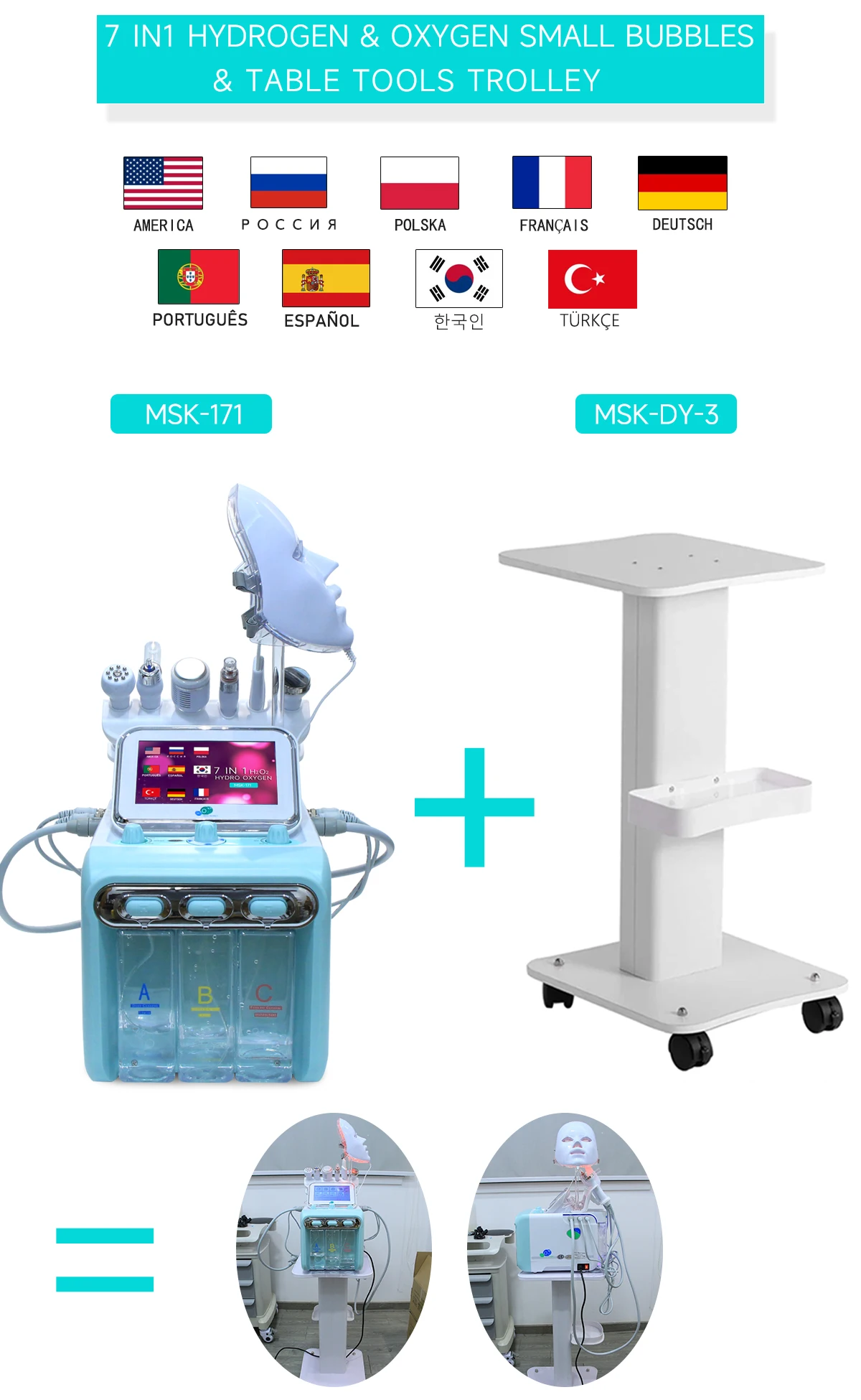 MEISIKANG Hydrogen Hydro Oxygen Facial Bubble Machine Trolley Cart Lifting Face Skin Care Massage Beauty Device