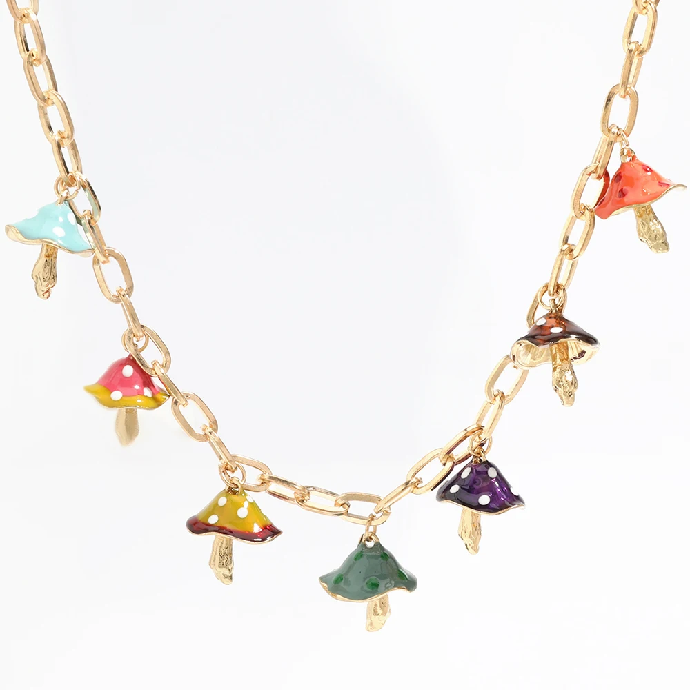 Creative Colorful Mushroom Necklace Charm 3D Agaric Pendant Jewelry for Women Girls Aesthetics Accessories Gifts