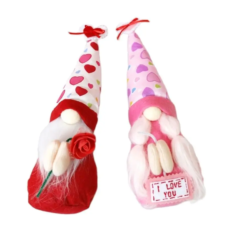 

2 PCS Non Woven Rudolph Doll Faceless Doll Valentine's Day Gift Pink Red With Rose Cute Doll Home Christmas Gift