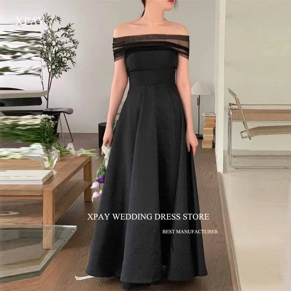 XPAY Simple Matte Satin Korea Evening Party Dresses Wedding Customised Strapless Bolero Long Sleeevs Formal Prom Gowns 3 Styles