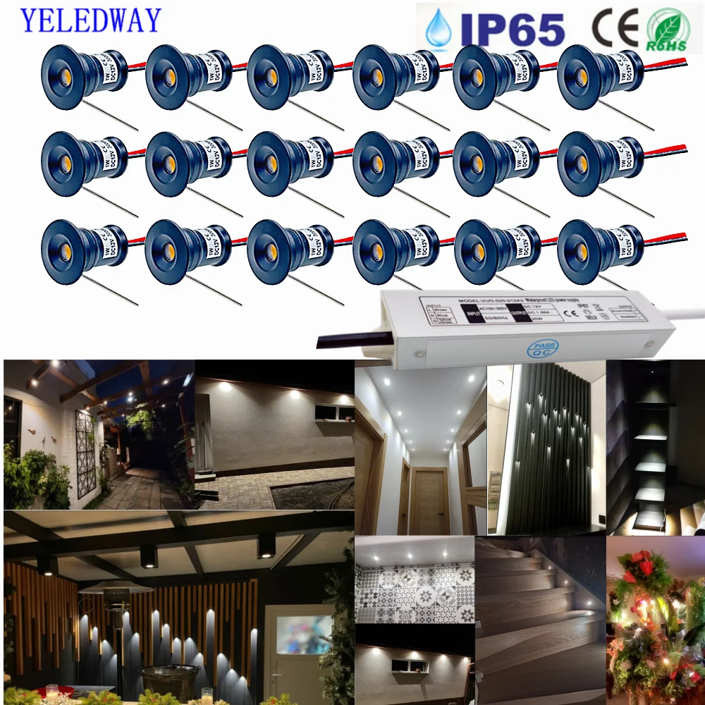 IP65 led Downlight 12V 1W Reflektor sufitowy 15mm Wpuszczane mini światło w dół Czarny Srebrny Biały Szafka Światło punktowe ze sterownikiem 220V