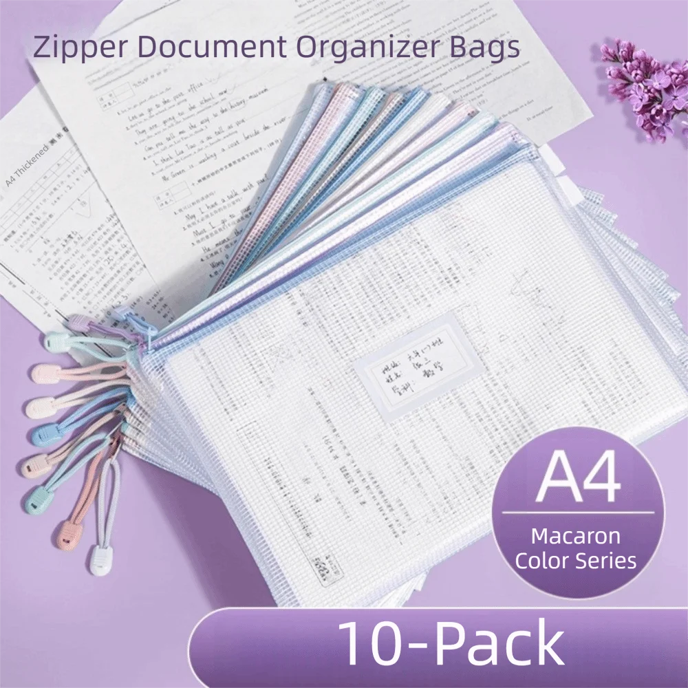 Prácticas Bolsas de Malla con Cierre de Cremallera Tamaño A4, Impermeables, Transparentes, Organizador de Archivos de Plástico, Bolsa de Archivos con Cuadrícula en Colores Morandi para Estudiantes