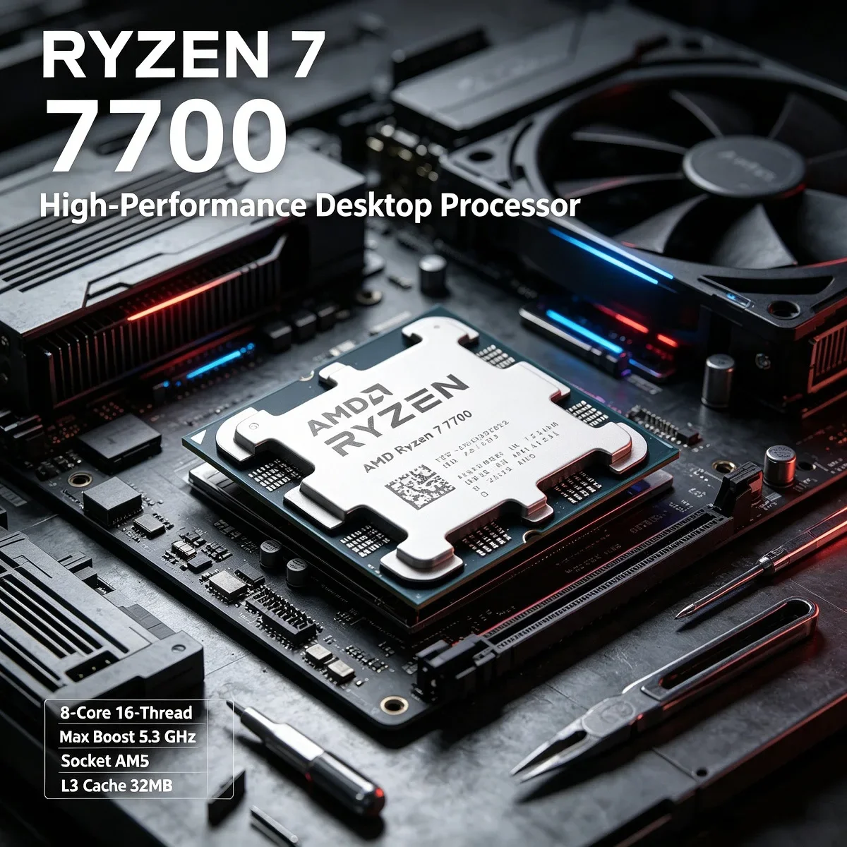 AMD R7 7700 CPU Ryzen 7 7700 8-Core 16-Thread 5.3GHz Unlocked Desktop Processor Socket AM5 Gaming CPU Without Package