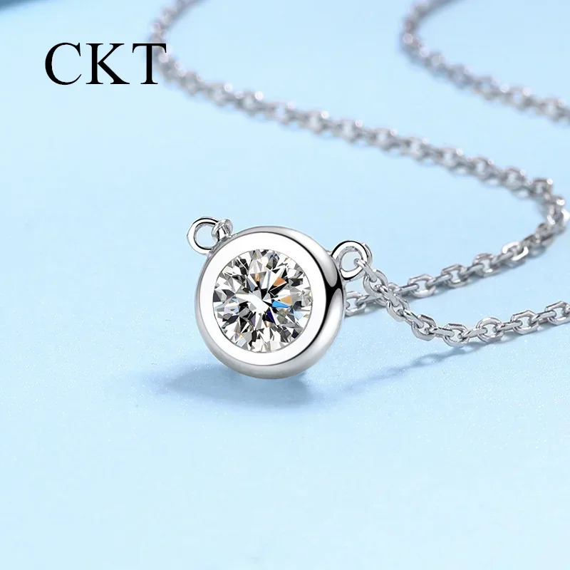 18K White Gold Bubble Collarbone Chain Set with 1ct Moissanite Diamonds Necklaces Pendants for Women Platinum Pt950 Fine Jewelry