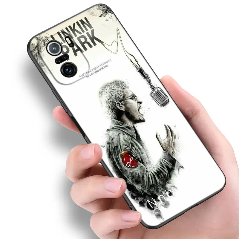 L-Linkin P-Park Black Silicone Phone Case For Xiaomi 10T 11 Lite 11T 12S 12X 13T 14 Pro A1 A2 POCO M3 M4 M6 X3 NFC X5 Pro F3 F5