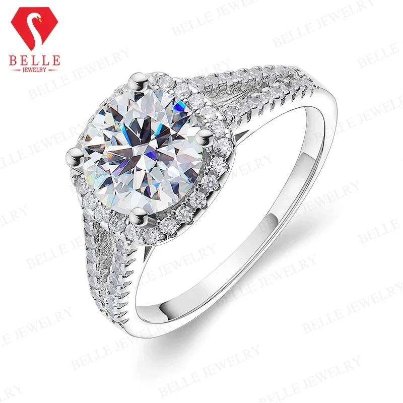 [Customize Jewelry]Customize Style White D VVS1 Round Cut Moissanite s925 with White Gold Plated Ring Diamond Test Passed